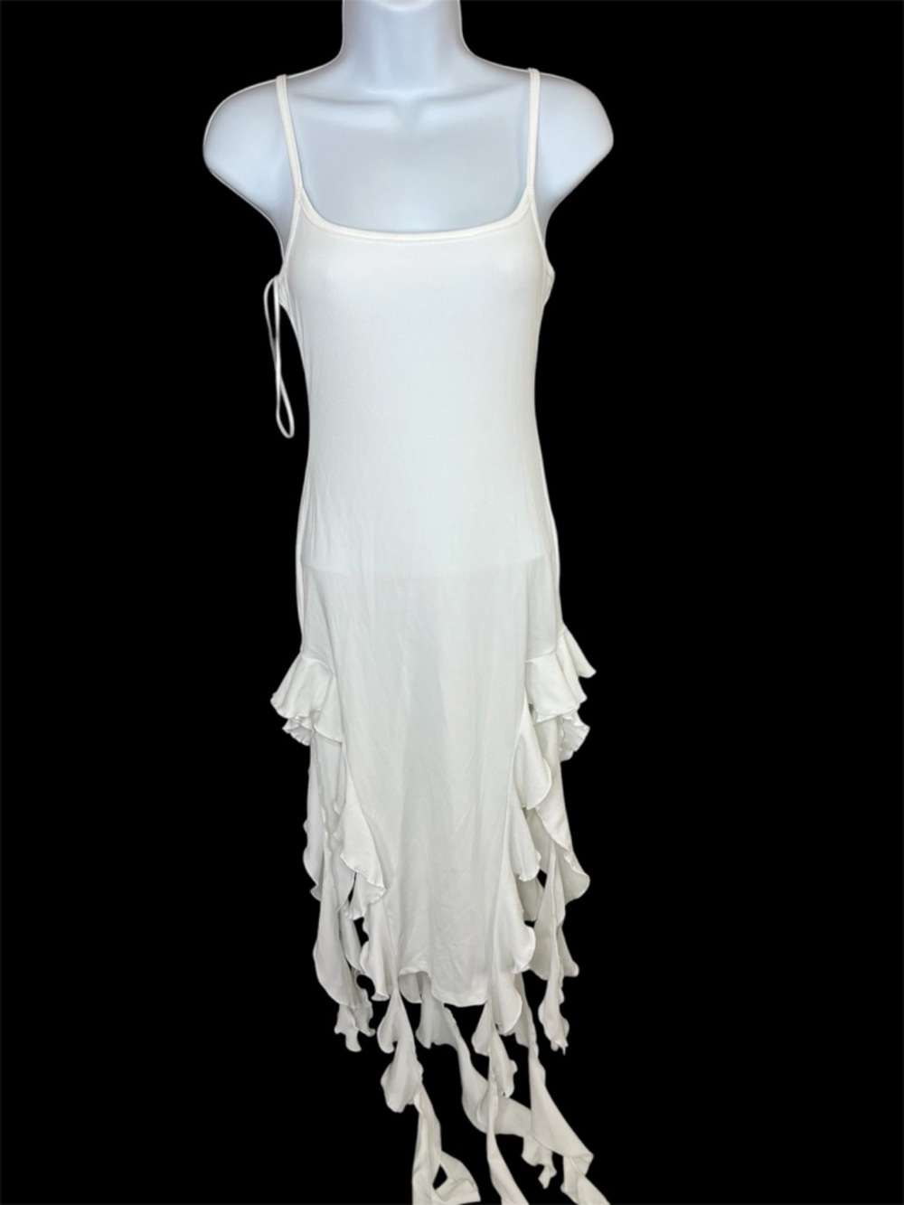 NWT CEFIAN White Ruffle Tie-Hem Slip Dress SMALL